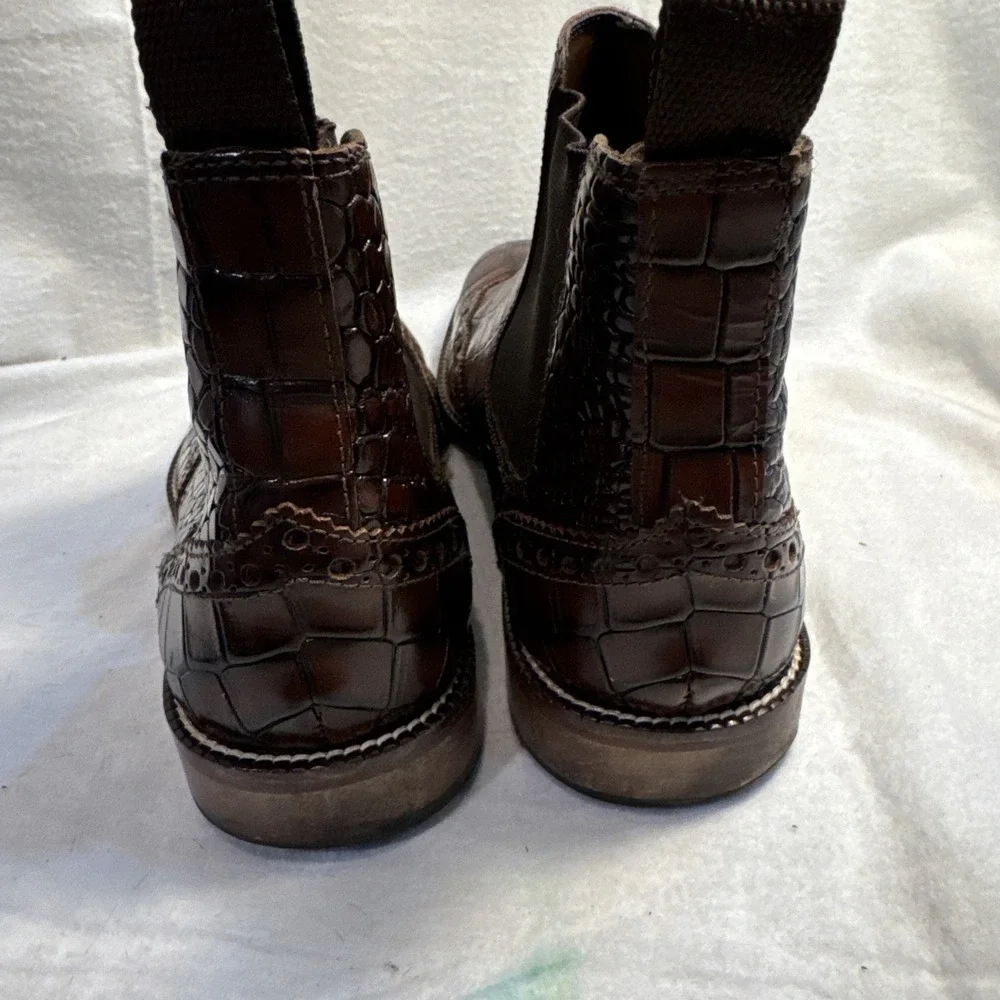 Stacy‎ Adams Leather Tooled Croc Men's Ankle Dress Boots Burgundy Brown Sz 9.5 M